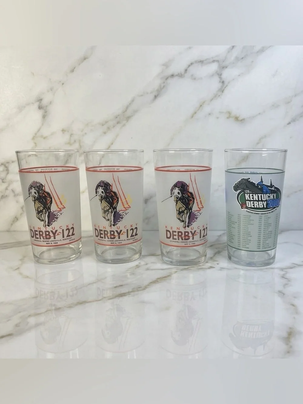 Set 4 Kentucky Derby Souvenir Glasses 1996-122nd & 2000-126th